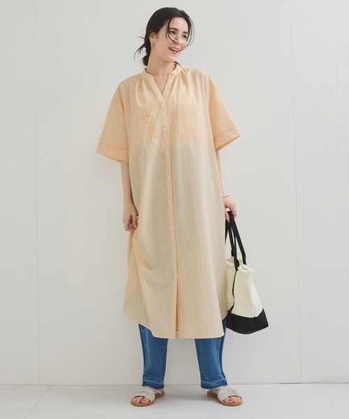 le cercle ADAM ET ROPE'（ルセルクルアダムエロペ）の「ストライプシャツワンピース（シャツワンピース・レディース・グレー系その他/ブルー系その他/イエロー系その他/レッド系その他・FREE）」の6枚目の写真