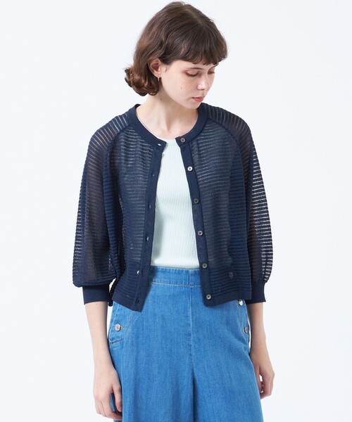 MACKINTOSH PHILOSOPHY（ﾏｯｷﾝﾄｯｼｭ ﾌｨﾛｿﾌｨｰ）の「シアーボーダーカーディガン（カーディガン/ボレロ・レディース・ホワイト系その他/イエロー/ダークネイビー・38）」の3枚目の写真