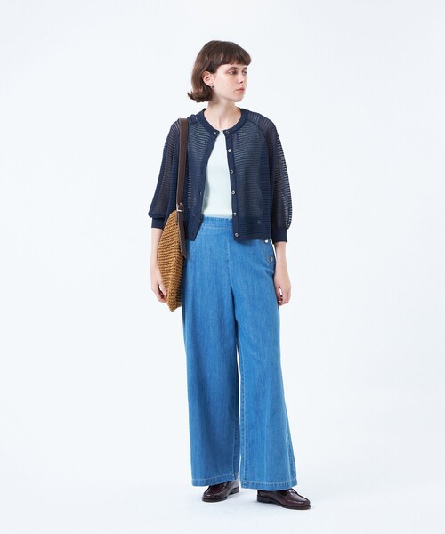MACKINTOSH PHILOSOPHY（ﾏｯｷﾝﾄｯｼｭ ﾌｨﾛｿﾌｨｰ）の「シアーボーダーカーディガン（カーディガン/ボレロ・レディース・ホワイト系その他/イエロー/ダークネイビー・38）」の5枚目の写真