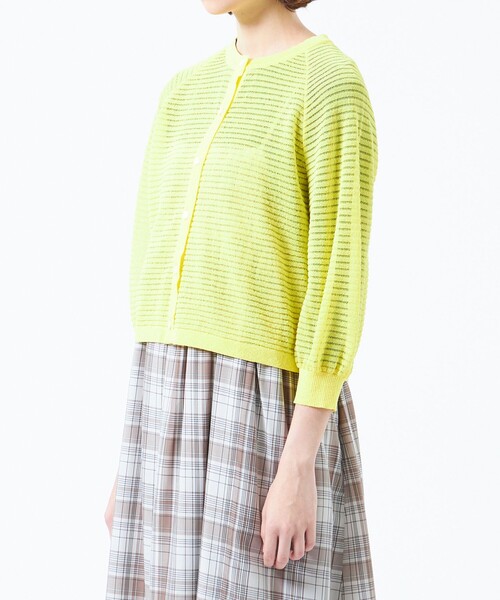 MACKINTOSH PHILOSOPHY（ﾏｯｷﾝﾄｯｼｭ ﾌｨﾛｿﾌｨｰ）の「シアーボーダーカーディガン（カーディガン/ボレロ・レディース・ホワイト系その他/イエロー/ダークネイビー・38）」の8枚目の写真