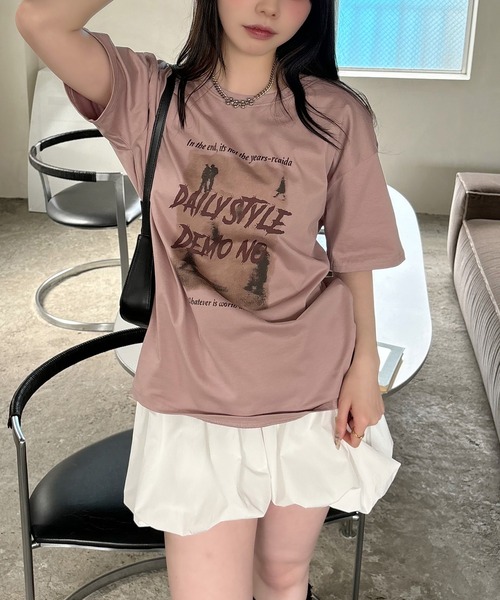 VQ（ブイキュー）の「Photographic Loose silhouette Short sleeve T-shirt / フォトグラフィック ルーズシルエット 半袖Tシャツ（Tシャツ/カットソー・レディース・ライトグレー/ベージュ系その他/ピンク/ベージュ・FREE）」の18枚目の写真