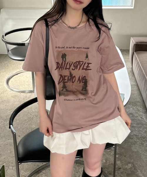 VQ（ブイキュー）の「Photographic Loose silhouette Short sleeve T-shirt / フォトグラフィック ルーズシルエット 半袖Tシャツ（Tシャツ/カットソー・レディース・ライトグレー/ベージュ系その他/ピンク/ベージュ・FREE）」の19枚目の写真