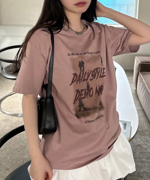 VQ（ブイキュー）の「Photographic Loose silhouette Short sleeve T-shirt / フォトグラフィック ルーズシルエット 半袖Tシャツ（Tシャツ/カットソー・レディース・ライトグレー/ベージュ系その他/ピンク/ベージュ・FREE）」の20枚目の写真