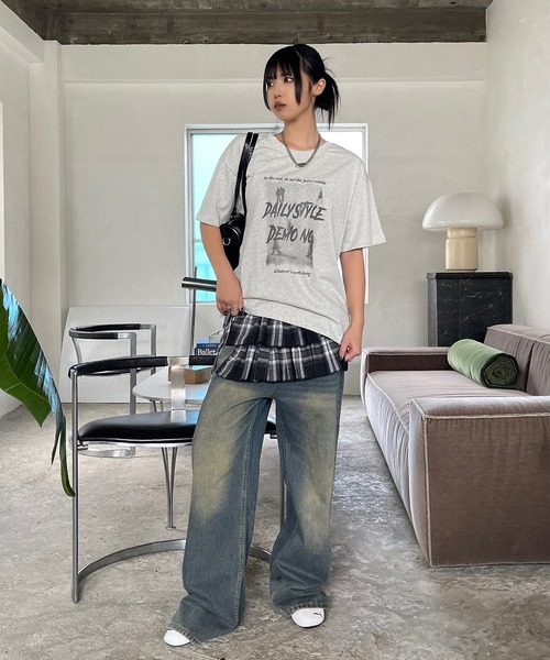 VQ（ブイキュー）の「Photographic Loose silhouette Short sleeve T-shirt / フォトグラフィック ルーズシルエット 半袖Tシャツ（Tシャツ/カットソー・レディース・ライトグレー/ベージュ系その他/ピンク/ベージュ・FREE）」の9枚目の写真