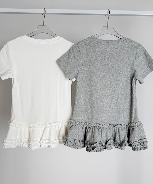 ぴいちゃん　LISSETTE フリル半袖 セール】裾フリル スリムロングT 半袖/Ruffled Hem Slim Short