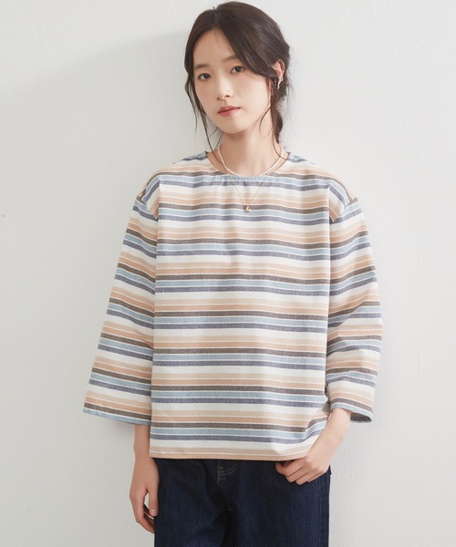 On One's Own(オンワンズオン)の「On One's Own ラメボーダーラウンドネック9分袖ブラウス(シャツ/ブラウス・レディース・ピンク/ブルー・M/L)」の4枚目の写真