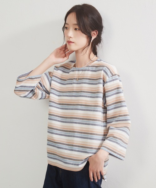On One's Own(オンワンズオン)の「On One's Own ラメボーダーラウンドネック9分袖ブラウス(シャツ/ブラウス・レディース・ピンク/ブルー・M/L)」の5枚目の写真