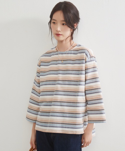 On One's Own(オンワンズオン)の「On One's Own ラメボーダーラウンドネック9分袖ブラウス(シャツ/ブラウス・レディース・ピンク/ブルー・M/L)」の3枚目の写真