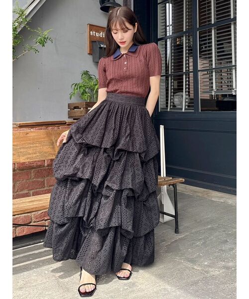 dazzlin（ダズリン）の「コットンレースバルーンタックスカート（スカート・レディース・ブラック/オフホワイト・SMALL/MEDIUM）」の6枚目の写真