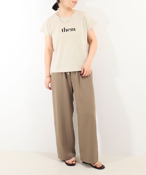 MICO COULIER（ミコクリエ）の「超長綿フロッキー×箔プリントTシャツ（Tシャツ/カットソー・レディース・ベージュ/オフホワイト/チャコールグレー・38）」の7枚目の写真