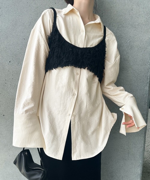 select MOCA by son（セレクトモカバイソン）の「カフスデザインオーバーサイズシャツ（シャツ/ブラウス・レディース・アイボリー/グレー/ブラウン・FREE）」の2枚目の写真