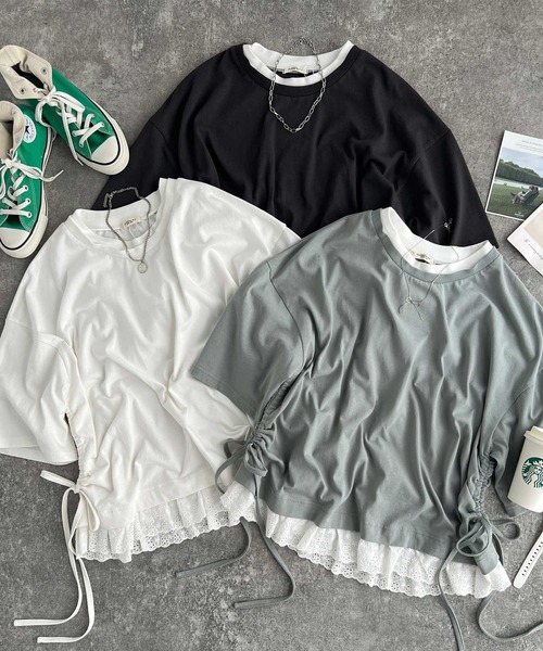 新品　6(ROKU) COTTON Tシャツ　重ね着風　レイヤード　長袖 新品 6(ROKU) COTTON Tシャツ 重ね着風 レイヤード 長袖