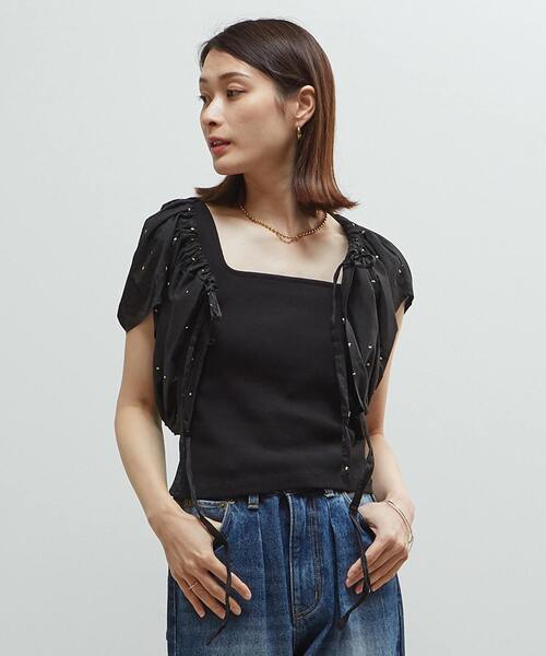 SOFFITTO(ソフィット)の「インド綿ドット刺繍ギャザーボレロブラウス(カーディガン/ボレロ・レディース・ネイビー/ブラウン/ブラック・FREE)」の2枚目の写真