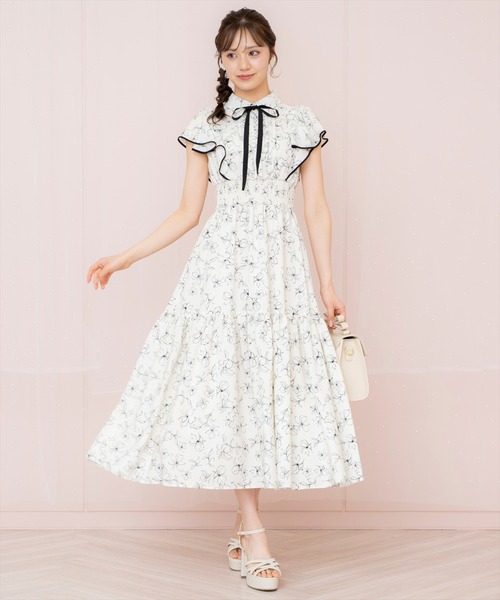 WILLSELECTION(ウィルセレクション)の「ラインフラワーパイピングティアードワンピース(ワンピース・レディース・ブラック系その他/ホワイト系その他/パープル系その他・FREE)」の5枚目の写真