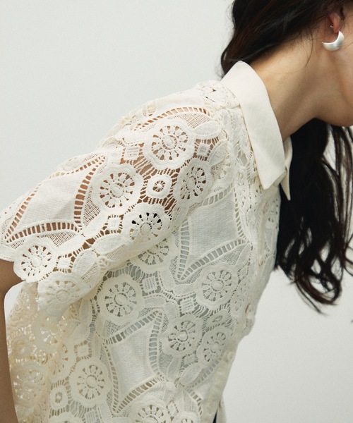tシャツ CUT LACE EMBROIDERY T/SH カット レース エンブロイダリー Tシャツ 夏服 秋服 半袖 シアートップス レディース DFFUR. tシャツ シアー刺繍レーストップス レディース