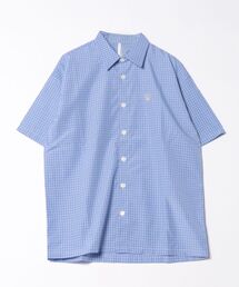 one point embroidery check shirt/ワンポイント 刺繍 ミニチェック 半袖シャツ