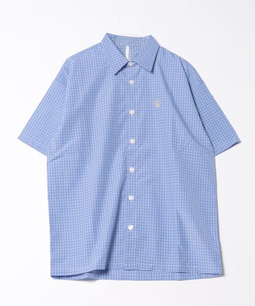Anytime Songs(エニータイムソングス)の「one point embroidery check shirt/ワンポイント 刺繍 ミニチェック 半袖シャツ(シャツ/ブラウス・メンズ・ブルー/チャコールグレー/ピンク/ブラウン・M/L/XL)」の3枚目の写真