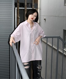 one point embroidery check shirt/ワンポイント 刺繍 ミニチェック 半袖シャツ