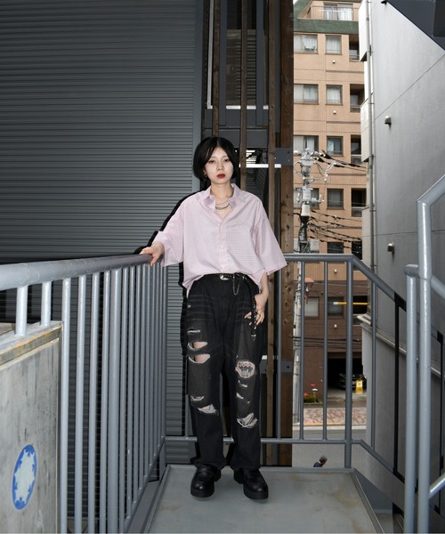 Anytime Songs(エニータイムソングス)の「one point embroidery check shirt/ワンポイント 刺繍 ミニチェック 半袖シャツ(シャツ/ブラウス・メンズ・ブルー/チャコールグレー/ピンク/ブラウン・M/L/XL)」の19枚目の写真