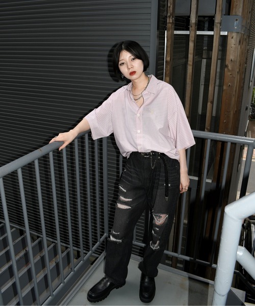 Anytime Songs(エニータイムソングス)の「one point embroidery check shirt/ワンポイント 刺繍 ミニチェック 半袖シャツ(シャツ/ブラウス・メンズ・ブルー/チャコールグレー/ピンク/ブラウン・M/L/XL)」の18枚目の写真