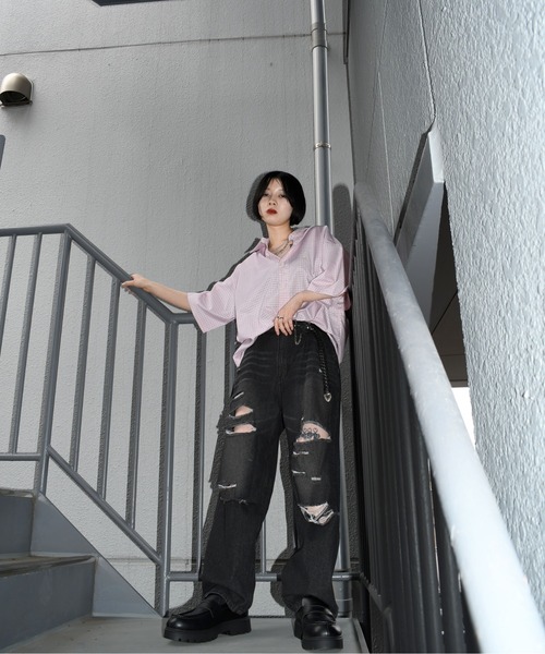 Anytime Songs(エニータイムソングス)の「one point embroidery check shirt/ワンポイント 刺繍 ミニチェック 半袖シャツ(シャツ/ブラウス・メンズ・ブルー/チャコールグレー/ピンク/ブラウン・M/L/XL)」の21枚目の写真