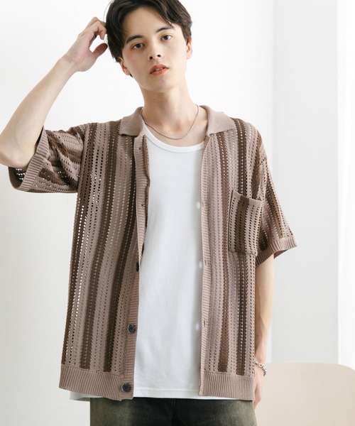 SENSE OF PLACE by URBAN RESEARCH(センスオブプレイスバイアーバンリサーチ)の「ストライプショートスリーブニットシャツ(ニット/セーター・メンズ・ミント/ライトベージュ/ブラック・MEDIUM/LARGE)」の3枚目の写真