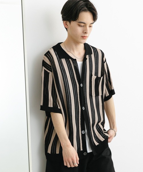 SENSE OF PLACE by URBAN RESEARCH(センスオブプレイスバイアーバンリサーチ)の「ストライプショートスリーブニットシャツ(ニット/セーター・メンズ・ミント/ライトベージュ/ブラック・MEDIUM/LARGE)」の11枚目の写真