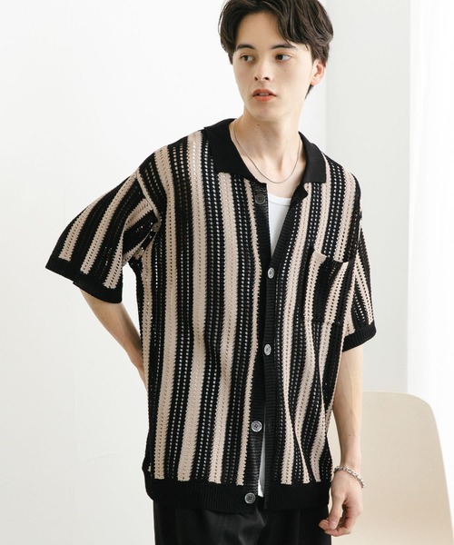 SENSE OF PLACE by URBAN RESEARCH(センスオブプレイスバイアーバンリサーチ)の「ストライプショートスリーブニットシャツ(ニット/セーター・メンズ・ミント/ライトベージュ/ブラック・MEDIUM/LARGE)」の8枚目の写真