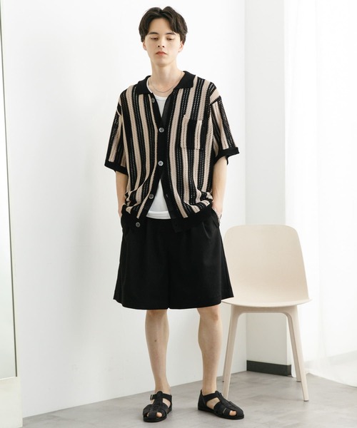 SENSE OF PLACE by URBAN RESEARCH(センスオブプレイスバイアーバンリサーチ)の「ストライプショートスリーブニットシャツ(ニット/セーター・メンズ・ミント/ライトベージュ/ブラック・MEDIUM/LARGE)」の9枚目の写真