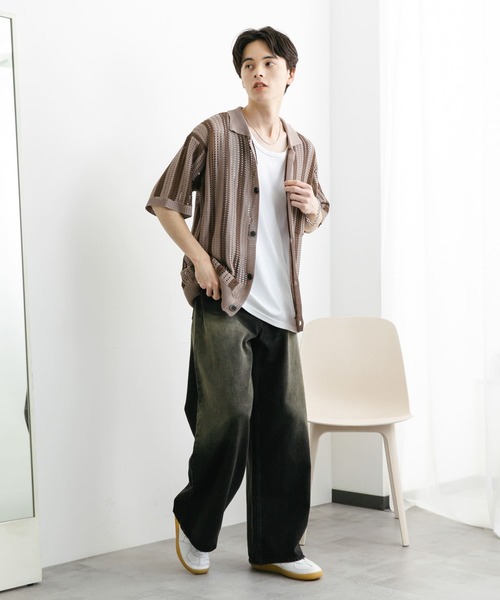 SENSE OF PLACE by URBAN RESEARCH(センスオブプレイスバイアーバンリサーチ)の「ストライプショートスリーブニットシャツ(ニット/セーター・メンズ・ミント/ライトベージュ/ブラック・MEDIUM/LARGE)」の20枚目の写真