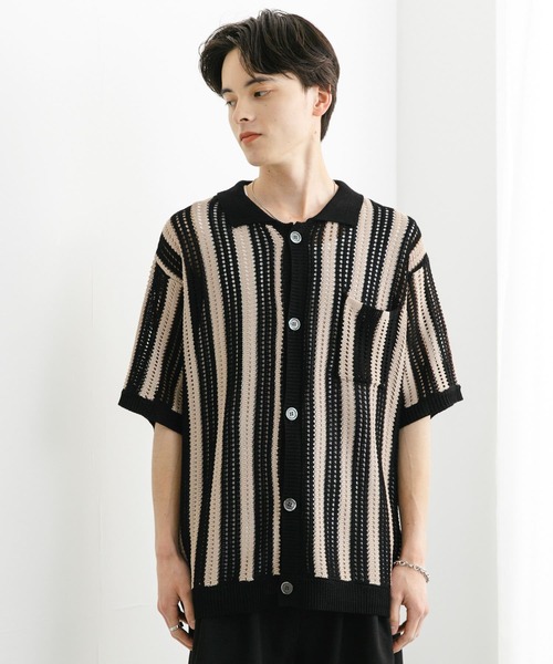 SENSE OF PLACE by URBAN RESEARCH(センスオブプレイスバイアーバンリサーチ)の「ストライプショートスリーブニットシャツ(ニット/セーター・メンズ・ミント/ライトベージュ/ブラック・MEDIUM/LARGE)」の21枚目の写真