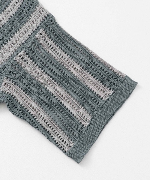 SENSE OF PLACE by URBAN RESEARCH(センスオブプレイスバイアーバンリサーチ)の「ストライプショートスリーブニットシャツ(ニット/セーター・メンズ・ミント/ライトベージュ/ブラック・MEDIUM/LARGE)」の19枚目の写真