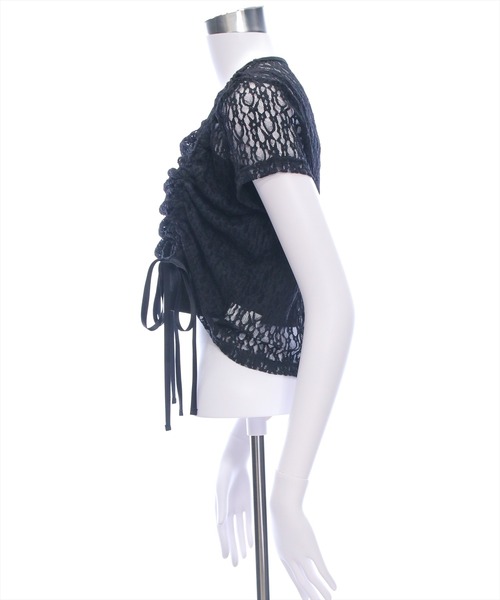 clear（クリア）の「ドロストリボンレース半袖トップス&キャミセット[韓国ファッション 大人 細見え]（Tシャツ/カットソー・レディース・オフホワイト/ブラック・F）」の7枚目の写真