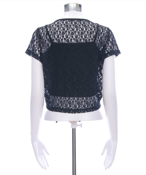 clear（クリア）の「ドロストリボンレース半袖トップス&キャミセット[韓国ファッション 大人 細見え]（Tシャツ/カットソー・レディース・オフホワイト/ブラック・F）」の9枚目の写真