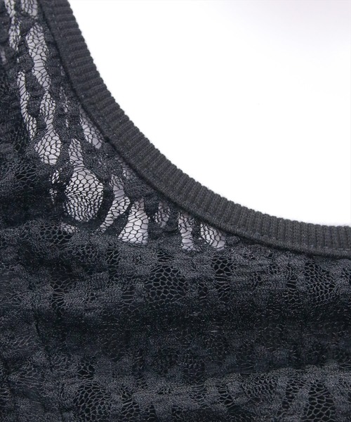 clear（クリア）の「ドロストリボンレース半袖トップス&キャミセット[韓国ファッション 大人 細見え]（Tシャツ/カットソー・レディース・オフホワイト/ブラック・F）」の11枚目の写真