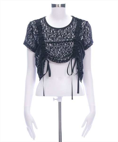 clear（クリア）の「ドロストリボンレース半袖トップス&キャミセット[韓国ファッション 大人 細見え]（Tシャツ/カットソー・レディース・オフホワイト/ブラック・F）」の13枚目の写真