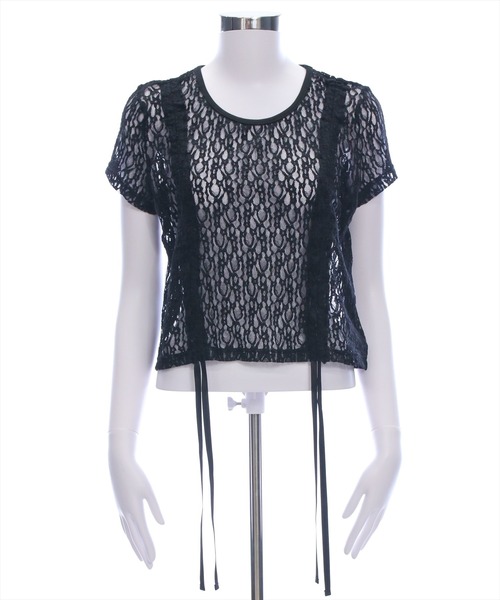 clear（クリア）の「ドロストリボンレース半袖トップス&キャミセット[韓国ファッション 大人 細見え]（Tシャツ/カットソー・レディース・オフホワイト/ブラック・F）」の14枚目の写真