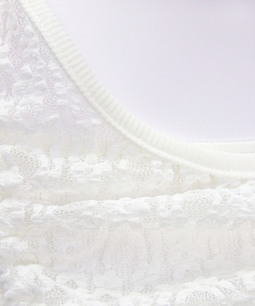 clear（クリア）の「ドロストリボンレース半袖トップス&キャミセット[韓国ファッション 大人 細見え]（Tシャツ/カットソー・レディース・オフホワイト/ブラック・F）」の16枚目の写真