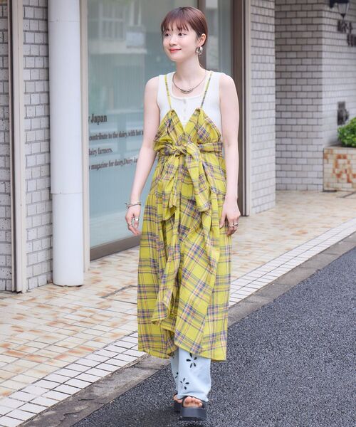 RETRO GIRL（レトロガール）の「【WEB限定】マルチWAYチェックワンピース（ワンピース・レディース・パープル/イエロー/グリーン・FREE）」の6枚目の写真