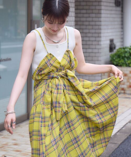 RETRO GIRL（レトロガール）の「【WEB限定】マルチWAYチェックワンピース（ワンピース・レディース・パープル/イエロー/グリーン・FREE）」の7枚目の写真
