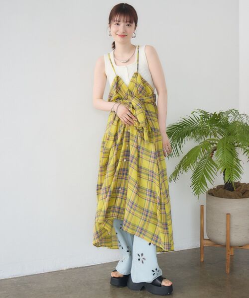 RETRO GIRL（レトロガール）の「【WEB限定】マルチWAYチェックワンピース（ワンピース・レディース・パープル/イエロー/グリーン・FREE）」の12枚目の写真