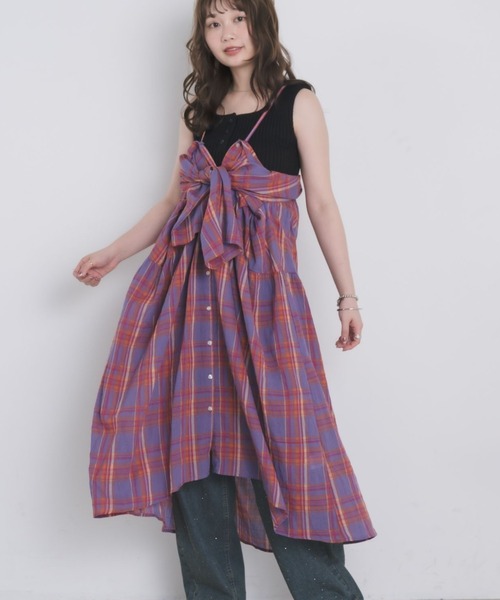 RETRO GIRL（レトロガール）の「【WEB限定】マルチWAYチェックワンピース（ワンピース・レディース・パープル/イエロー/グリーン・FREE）」の3枚目の写真