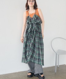 グリーンチェックの全円シャツワンピース ｜ Favorite