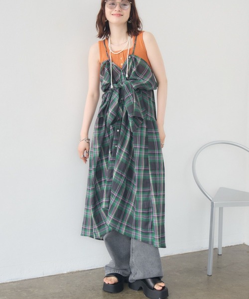 RETRO GIRL（レトロガール）の「【WEB限定】マルチWAYチェックワンピース（ワンピース・レディース・パープル/イエロー/グリーン・FREE）」の2枚目の写真