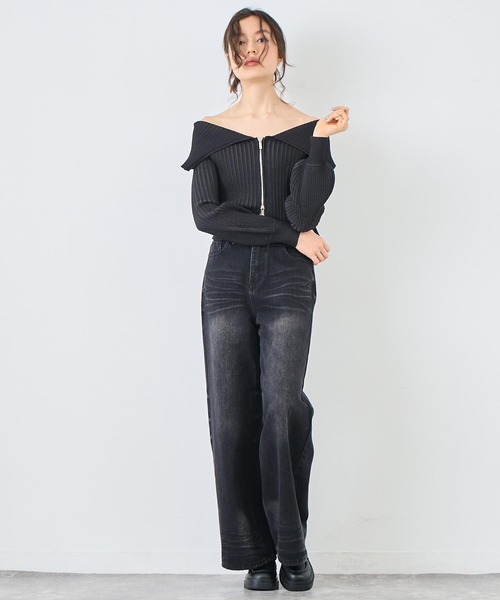 ANAP(アナップ)の「ウォッシュ 加工 シンプル ワイド ストレート デニム パンツ(デニムパンツ・レディース・ブルー/ブラック・S/M)」の10枚目の写真
