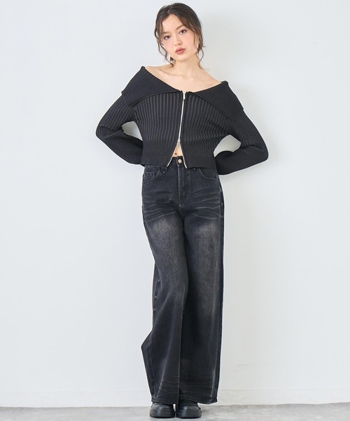 ANAP(アナップ)の「ウォッシュ 加工 シンプル ワイド ストレート デニム パンツ(デニムパンツ・レディース・ブルー/ブラック・S/M)」の11枚目の写真
