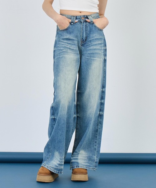 ANAP(アナップ)の「ウォッシュ 加工 シンプル ワイド ストレート デニム パンツ(デニムパンツ・レディース・ブルー/ブラック・S/M)」の12枚目の写真