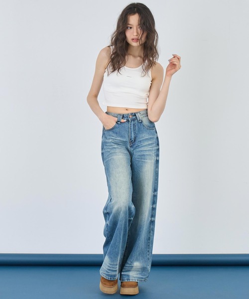 ANAP(アナップ)の「ウォッシュ 加工 シンプル ワイド ストレート デニム パンツ(デニムパンツ・レディース・ブルー/ブラック・S/M)」の16枚目の写真
