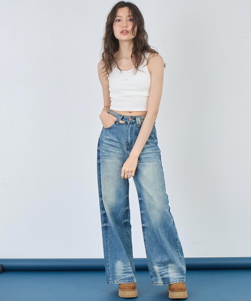 ANAP(アナップ)の「ウォッシュ 加工 シンプル ワイド ストレート デニム パンツ(デニムパンツ・レディース・ブルー/ブラック・S/M)」の17枚目の写真