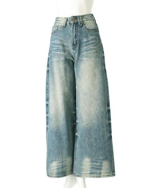 ANAP(アナップ)の「ウォッシュ 加工 シンプル ワイド ストレート デニム パンツ(デニムパンツ・レディース・ブルー/ブラック・S/M)」の8枚目の写真